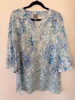 Chico's Lightweight 3/4 Floral Blouse Size M